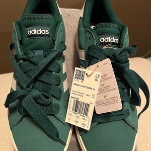 adidas Dark Green Court-Inspired Sneakers with White Stripes